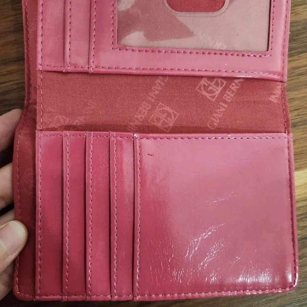 Giani Bernini Womens Pink Leather Trifold Wallet Silver Hardware